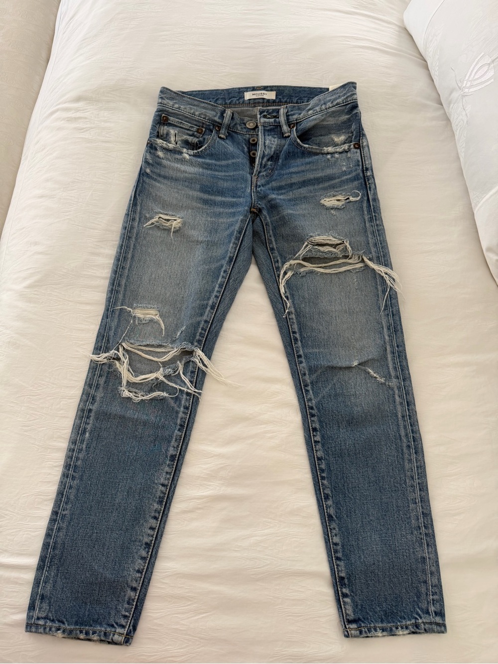 Moussy Distressed Blue Straight-Leg Jeans